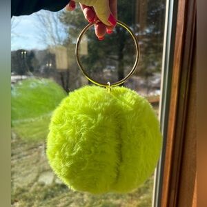 🔥 RARE🔥Giant Fuzzy 🎾 Tennis Ball Purse Clamshell Bag 🎾 Gold Hardware Furry Fun!